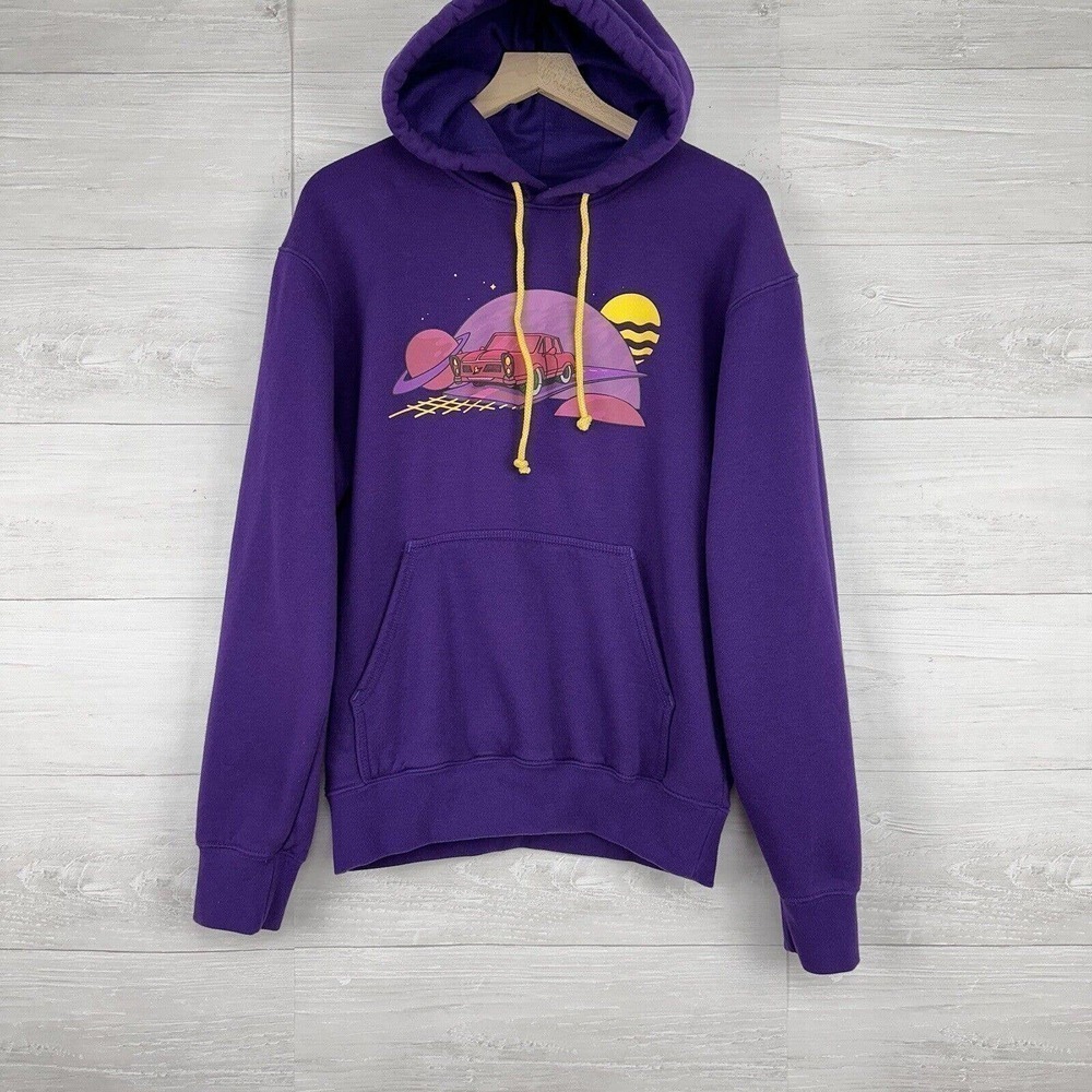 Five Hills Quackity Night Drive Hoodie Sweatshirt Men Size Medium Purple Fleece